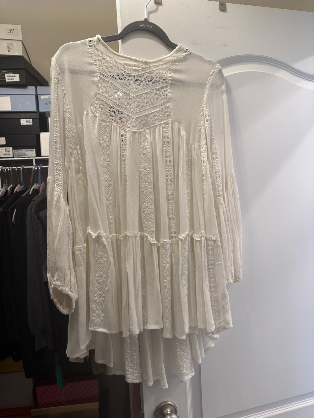 Free People Cream Lace-Panel Boho Tunic